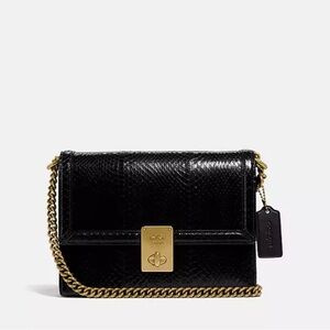 Coach Hutton Black Snakeskin Exotic Luxury Shoulder Bag Gold NWOT
